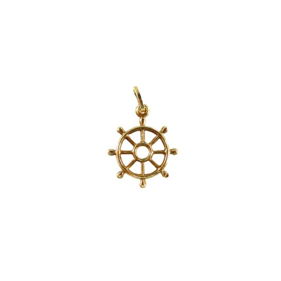 18K (750) Yellow Gold Ships Steering Wheel Helm Wheel Charm or Pendant - Picture 1 of 8